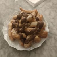Franfellicche: a vegan dessert made of fried pizza dough with sugar, cinnamon and vegan nutella. at Antica Pizzeria Chiaia in Naples