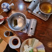 vegetable mochi shabu set, with a kelp broth base and with no shrimp mochi at Townhouse Seisuian in Tottori