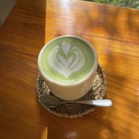 Matcha latte with leche vegetal  at Café Huilque in Futaleufu