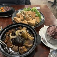 GF Lemongrass Tofu and GF Eggplant Clapypot with Red berry rice  at Au Lac Royal Vegan Cuisine in Dickson