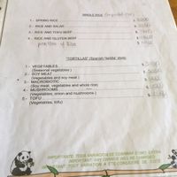 Menu at Bambu in Valparaiso