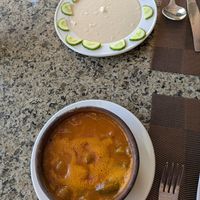 Okra tagine (the photo doesn't do it justice), tahini in background at Jamboree Restaurant  in Luxor
