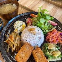 Daily lunch set with fried daikon and other assorted dishes:) at PLANT-BASED CAFE ANDPON in Osaka
