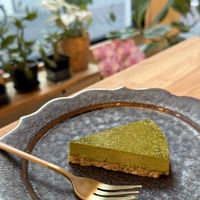 Raw and vegan Matcha Cake  at PLANT-BASED CAFE ANDPON in Osaka