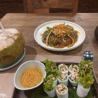 Noodles and fresh rolls at Buông Vegan Restaurant in Thai Nguyen