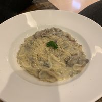 Vegan spaghetti carbonara, with soy ‘bacon’. at Veganerie - Mercury Ville in Bangkok