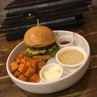 Burger and fries at Veganerie - Mercury Ville in Bangkok