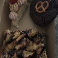 Raspberry coconut cake, chocolate pretzel cookie and focaccia. All deliciouss  at Better Now in Brunswick East