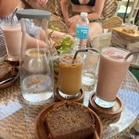 banana bread and drinks  at Lovegan Cafe in Moalboal