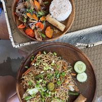 Basil eggplant and Filipino noodles   at Lovegan Cafe in Moalboal