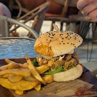 Bang bang burger at Lovegan Cafe in Moalboal