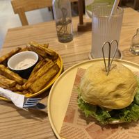 Vegan burger & fries  at iVegan Supershop Hoi An - Healthy Plant Based Cafe in Hoi An
