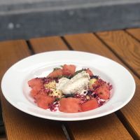 Fruit whit plant based yoghurt  at Le Pain Quotidien - Steenhouwersvest in Antwerpen