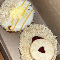 Mango and passionfruit doughnut & Jammie Dodger doughnut  at Coffee Woolston in Southampton