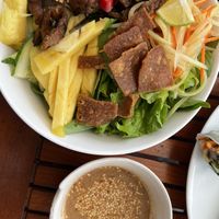 Vegan house noodles with fresh veg and peanut saucee  at Quan Chay Dam in Hoi An