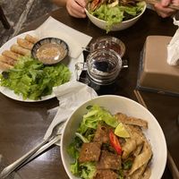 Cao lau and fried spring rolls: very small servings  at Quan Chay Dam in Hoi An