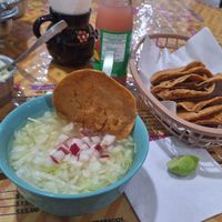 Disfrutando de un pozolito at Pozole Mio in Puebla