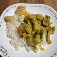 Tofu and veg curry and rice   at Sawasdee Vegetarian in Bangkok
