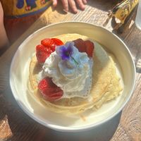 Tres leches pancakes, vegan of course  at Juan More Taco  in Richmond