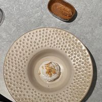 Vanilla, coconut and pineapple dessert at Hotel Sainte-Victoire Restaurant in Vauvenargues