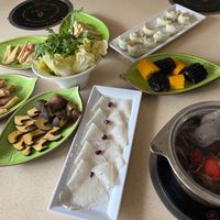 Mushroom broth Hotpot + fresh veggies at One Leaf, One World - Ya'an 一叶一世界藏茶素火锅 - 雅安店 in Yaan