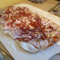 "Flammkuchen" with bacon at Oats & Coffee in Stralsund