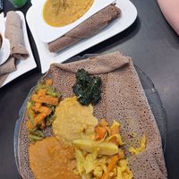 Vegan sharing platter plus lentil dish. at Smaken av Afrika in Kristiansand