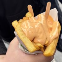 fries + spicy mayo! at Maoz - Haarlemmerstraat in Amsterdam