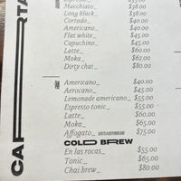 Menú café   at Terrible Coffee in Queretaro