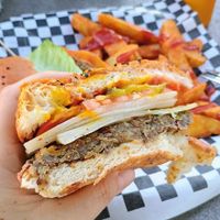 Black bean burger 🫘 at Wrecked at the Reef in Puerto Penasco