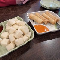 Japanese fried tofu (left) and spring rolls (right)  at New Yamato  in Huntington
