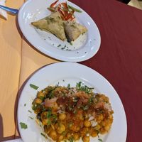 Vegetable samosas and a lovely potato with chickpeas starter at Zayka in Gran Canaria