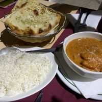 Tikka masala with garlic naan and basmati rice  at Zayka in Gran Canaria