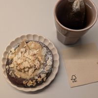 chocolate bun with pudding and pear at Namo Bakery in Warsaw