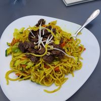 fried wheat pasta with beef substitute at Loving Hut - Warynskiego in Warsaw