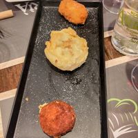 Arancina, frittatina di pasta, potato croquettes at Arrecrià Bistrot in Naples