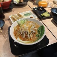 Tan Tan Veggie Ramen, the green Gyoza are also vegan 🌱   at EArth Tokyo Berlin Tiergarten - Japanese Ramen Restaurant in Berlin