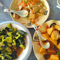 Fresh bamboo shoots, fried tofu, cucumbers at Yu Long He Restaurant - 阳朔县金囍汇私房菜, 遇龙河店 in Guilin