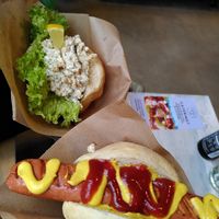 Crab burger, bockwurst at Die Vegane Fleischerei - Hamburg in Hamburg