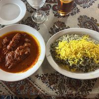 Eggplant entree with fava bean rice.   at Kolbeh in Orangevale