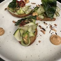 Zucchini toast with whipped smoked tofuu  at The Waggon in North Hobart