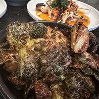 Brussel sprouts with miso and lentils  at The Waggon in North Hobart