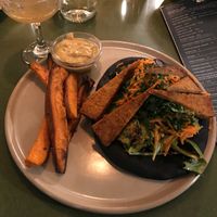 Vegan shawarma, rosemary fries, miso gravy at The Coup in Calgary