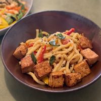 Cold udon noodles with add on tofu (okay but to acidic and not peanuty enough) at The Coup in Calgary