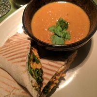 Tempeh Shawarma with Soup of the Day - Yam Cinnamon at The Coup in Calgary