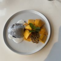 Mango sticky ricee  at Satdha Plant Based Thai Kitchen in Santa Monica