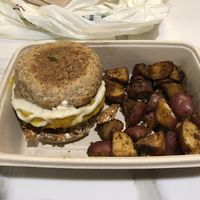 Breakfast Sammy. Comes with the side of potatoes at LAX - Real Food Daily - T4 in Los Angeles