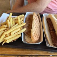 The food (there’s Ketchup and mustard too)😄 at Frankfurt Mailo's Platja  in Castelldefels