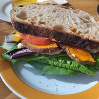 Roasted vegetable and hummus sandwich on amazing house-made sourdough. at URT 유알티 in Seoul