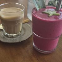 Latte with oat milk and Beets in the tropics smoothie at CACTUS Ahangama in Ahangama